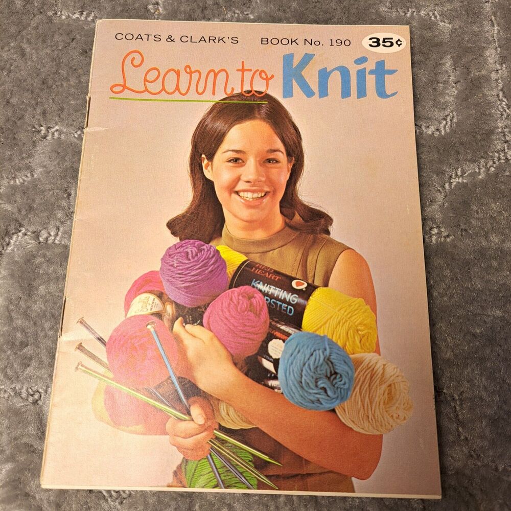 Coats AND Clarks BOOK NO 190 Vintage 1968 Learn To Knit USA 35 CENTS MOD RETRO